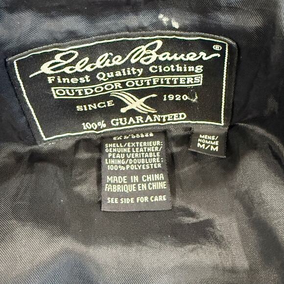 Vintage Eddie Bauer Leather Bomber Jacket Black Medium + Harley Davidson Pin - Picture 10 of 15
